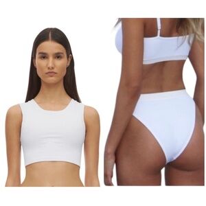 Sahara Ray White Ribbed Tank High Waist Bikini
